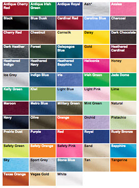 gildan g2000 color swatch custom printed t-shirts