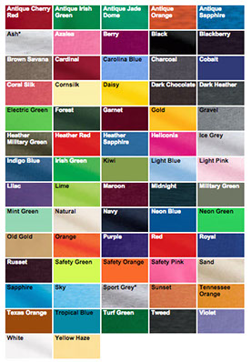 gildan g5000 color swatch custom printed t-shirts